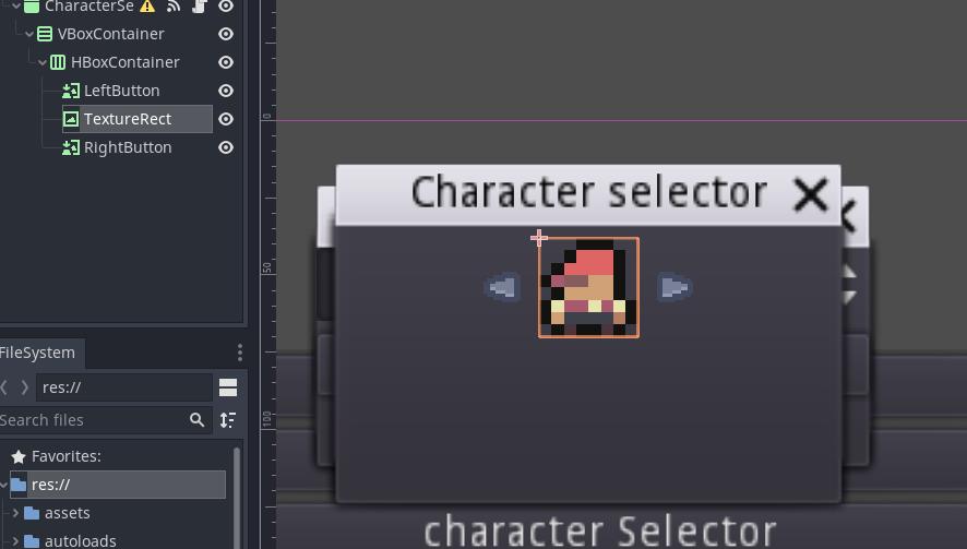 Centered character selector